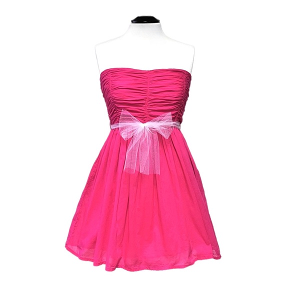 Zara Dresses & Skirts - Zara Hot Pink Strapless Fit & Flare Party Dress Size Medium Ruched Bodice